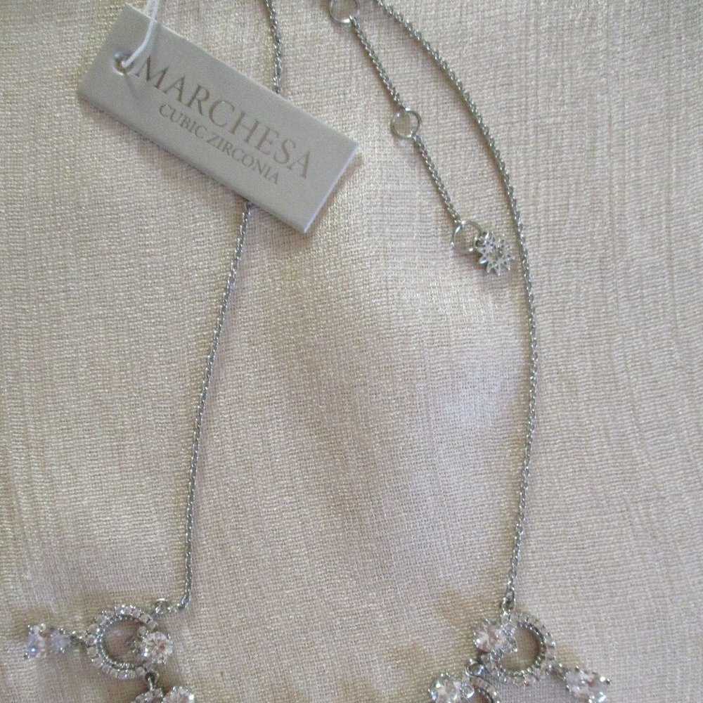 NEW Marchesa Cubic Zirconia CZ Silver Tone Necklace Evening, Wedding NWT - Picture 4 of 8